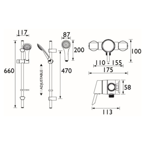 Bristan Acute Thermostatic Mixer Shower Exposed with Adjustable Head AE2 SHXAR C